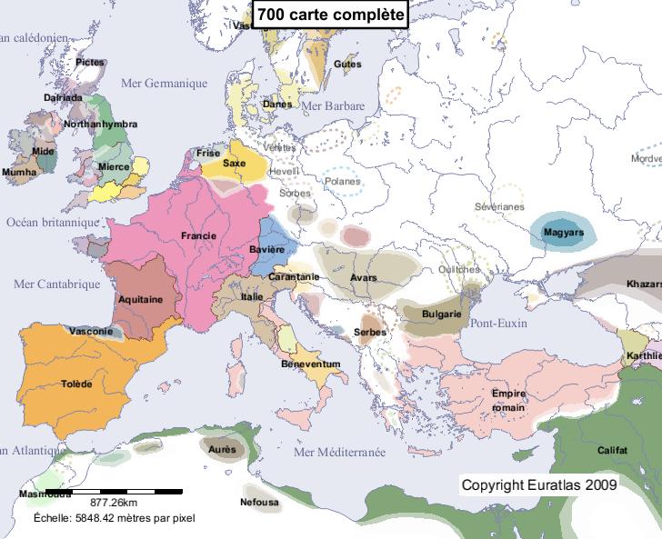 Carte complète de l'Europe en l'an 700