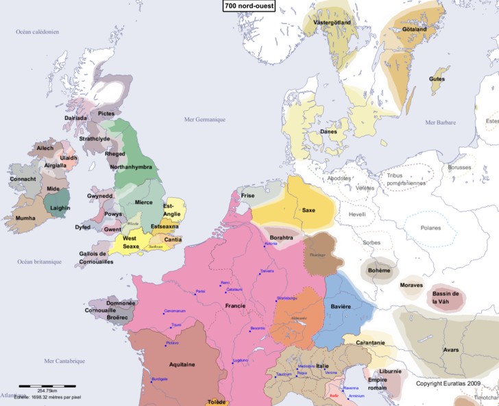 Carte montrant l'Europe en 700 nord-ouest