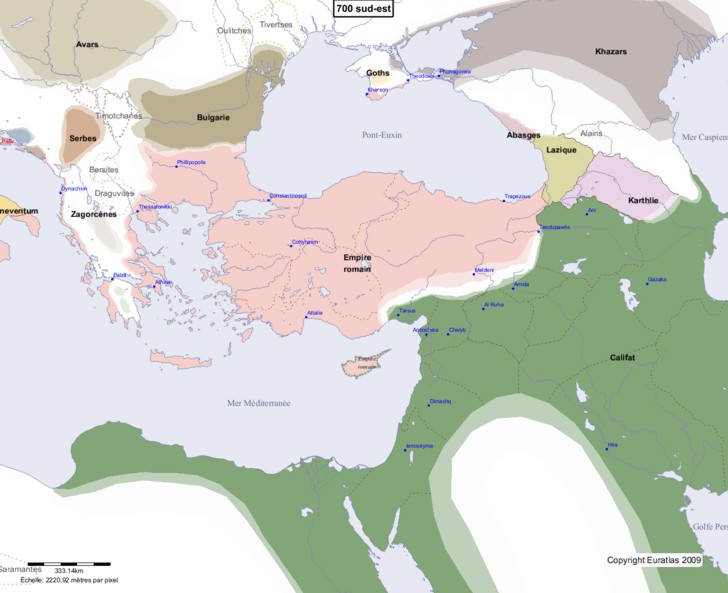 Carte montrant l'Europe en 700 sud-est