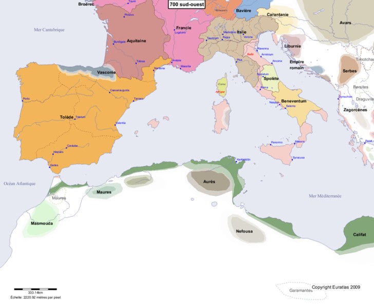 Carte montrant l'Europe en 700 sud-ouest