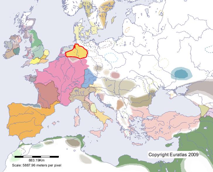 Karte von Sachsen im Jahre 700