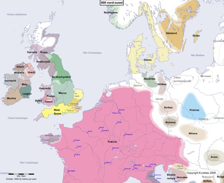 Carte montrant l'Europe en 800 nord-ouest