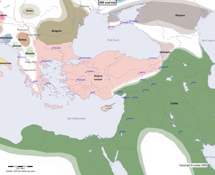 Carte montrant l'Europe en 800 sud-est