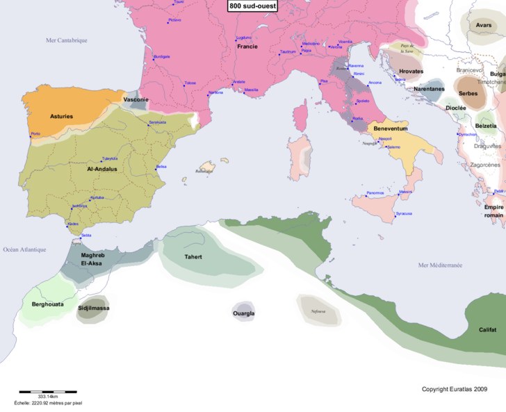 Carte montrant l'Europe en 800 sud-ouest