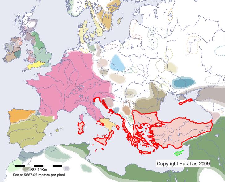 Map of Roman Empire in year 800