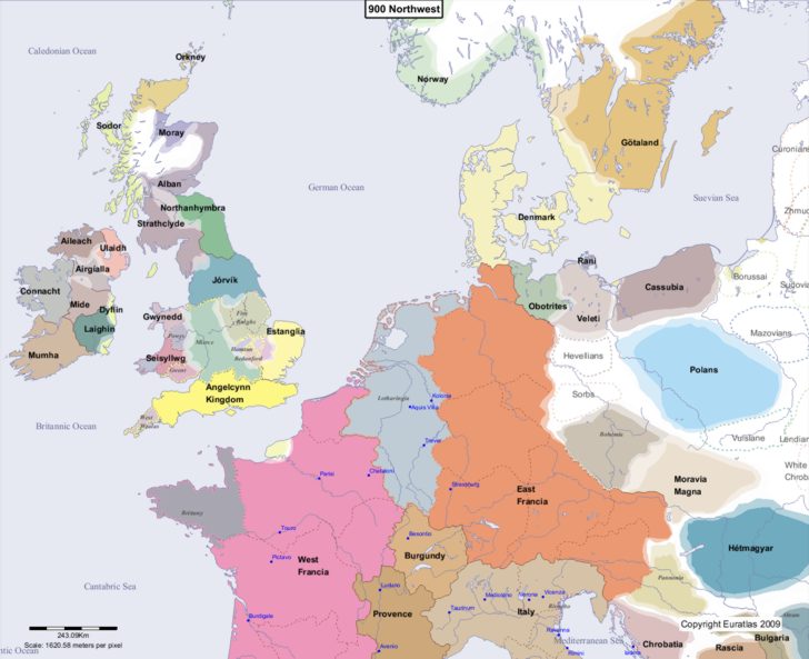 Map showing Europe 900 Northwest