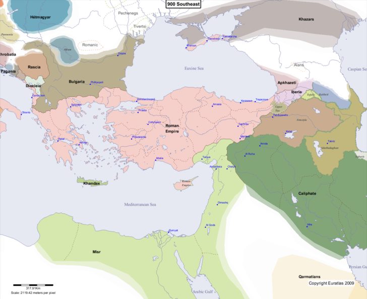 Map showing Europe 900 Southeast
