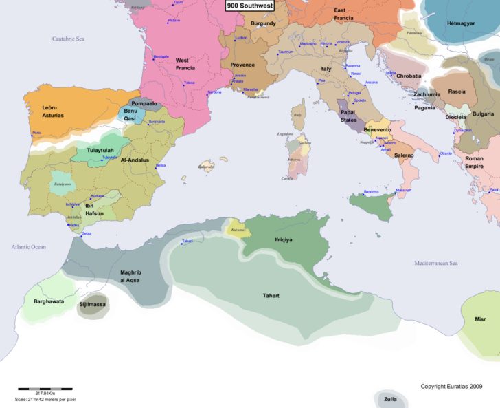 Map showing Europe 900 Southwest