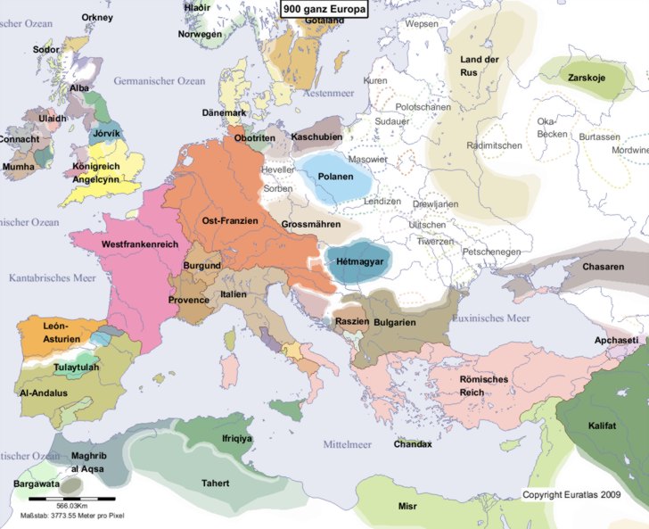 Hauptkarte von Europa im Jahre 900