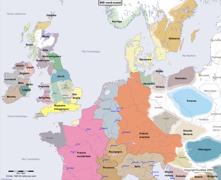 Carte montrant l'Europe en 900 nord-ouest