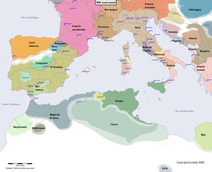 Carte montrant l'Europe en 900 sud-ouest