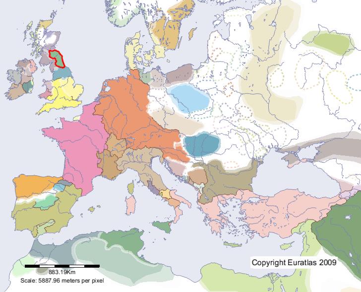 Carte de Northanhymbra en l'an 900