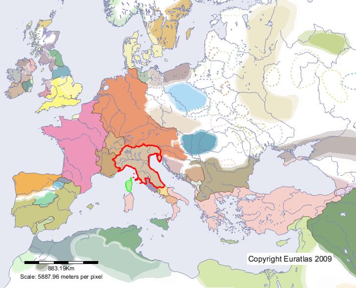 Map of Italy in year 900