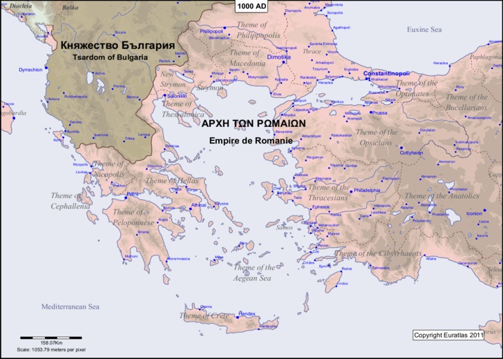 Map of the Aegean area in the year 1000