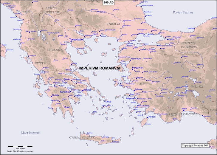 Map of the Aegean area in the year 200