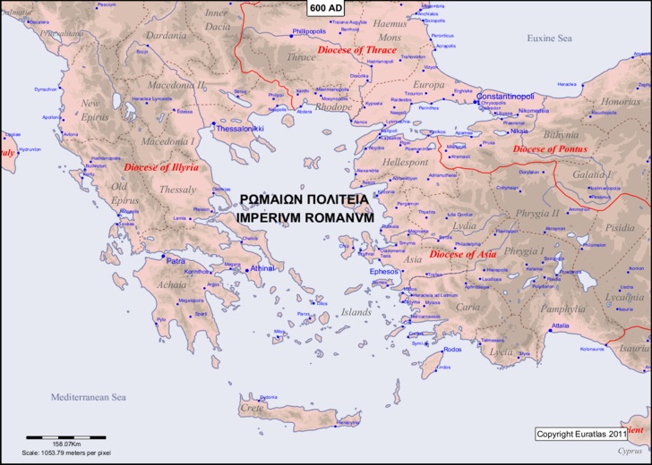 Map of the Aegean area in the year 600