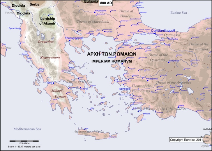 Map of the Aegean area in the year 800