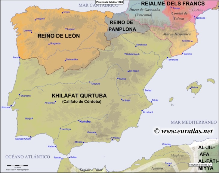 Map of the Iberian Peninsula in the year 1000