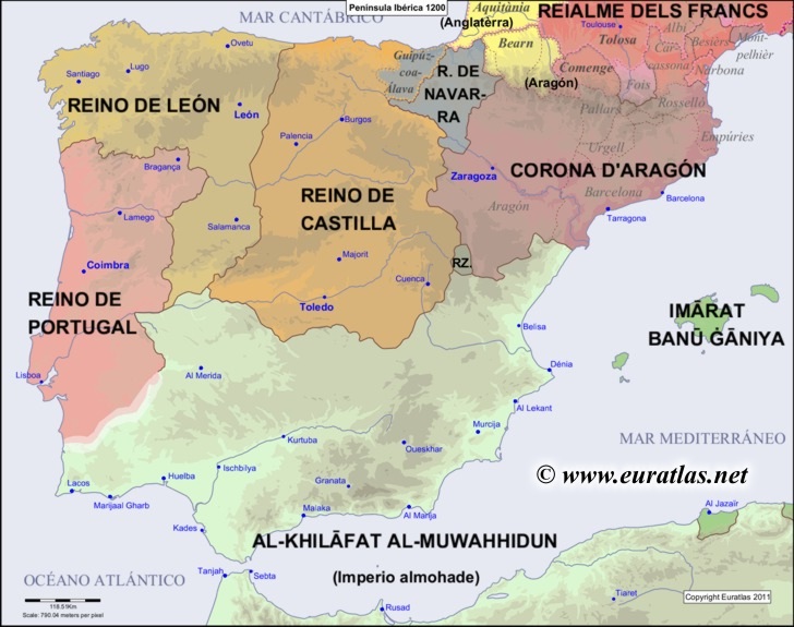 Map of the Iberian Peninsula in the year 1200