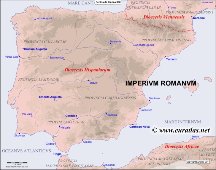 Map of the Iberian Peninsula in the year 300