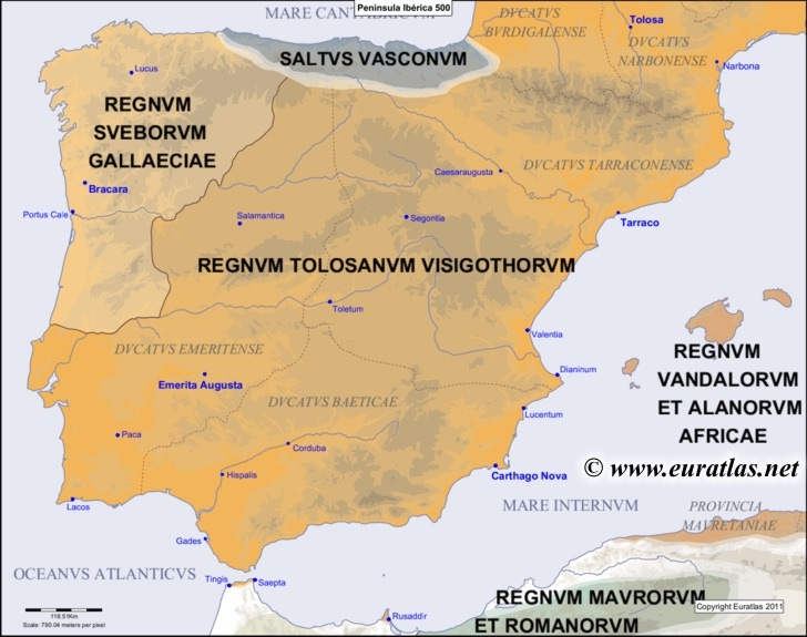 Carte de la péninsule ibérique en l'an 500