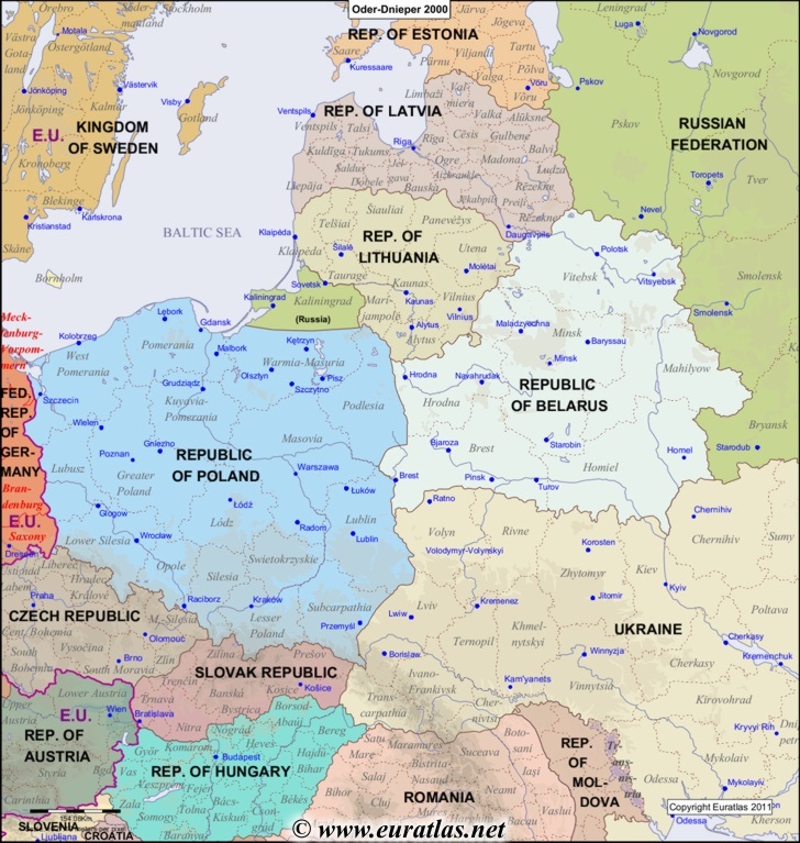 Karte des Landes zwischen Oder und Dnepr im Jahr 2000