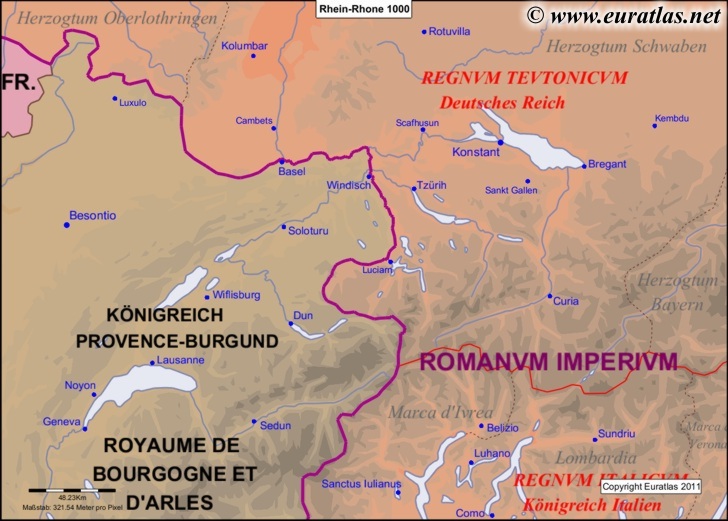 Map of the Rhine-Rhône Area in the year 1000