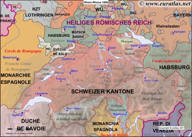 Map of the Rhine-Rhône Area in the year 1600